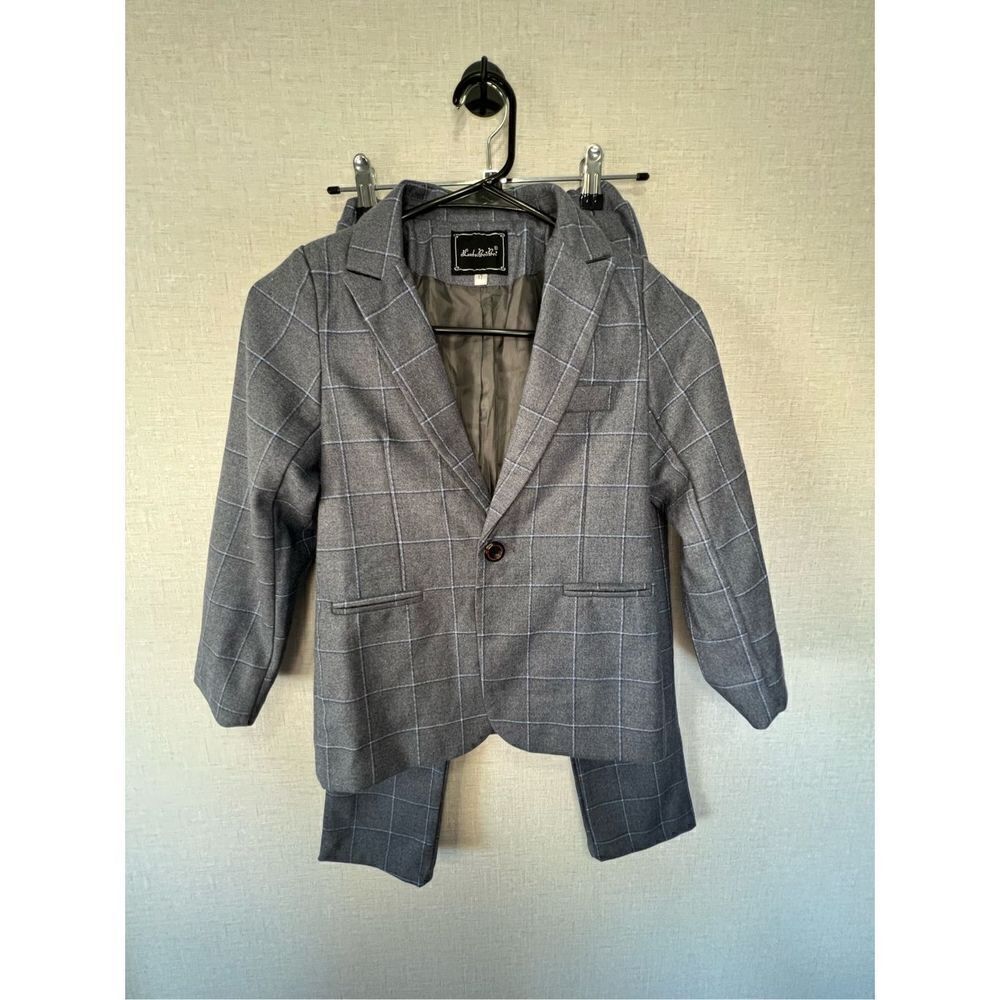 Kids/Boys LuoboBeiBei Formal Grey And Blue Striped Three Piece Suit
